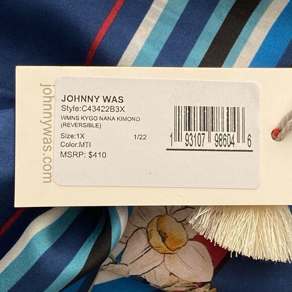 NWT Johnny Was Blue Floral Kygo Nana Silk Reversible Kimono Size 1X - Picture 16 of 16